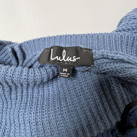 Lulu's Just For You Backless Knit Pullover Sweater V Back Blue Oversize Size M - Picture 6 of 7